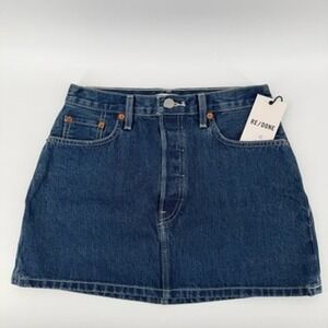 RE/DONE 90s Mini Skirt Iron Blue Denim High Rise Button Fly 26 148-05W90MNST NEW